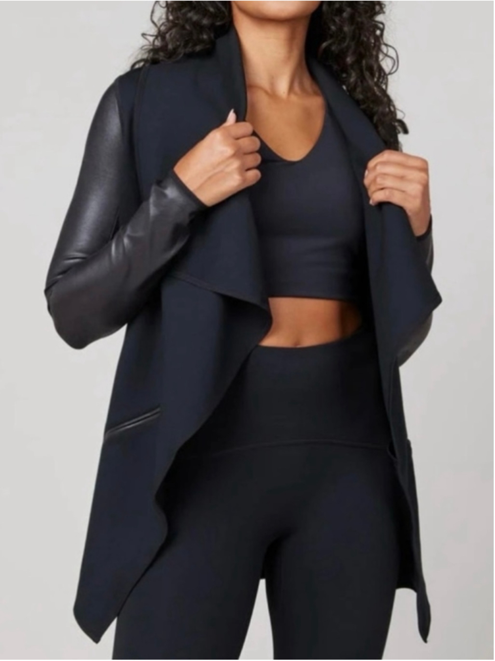 Spanx Drape Front Jacket Size Small Black 50176R